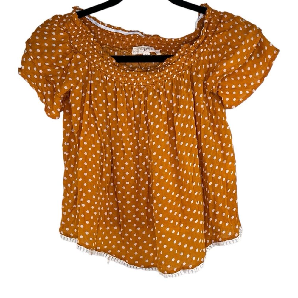 Rewind Top Womens Extra Small Orange White Polka Dot Short Sleeve Casual Boho